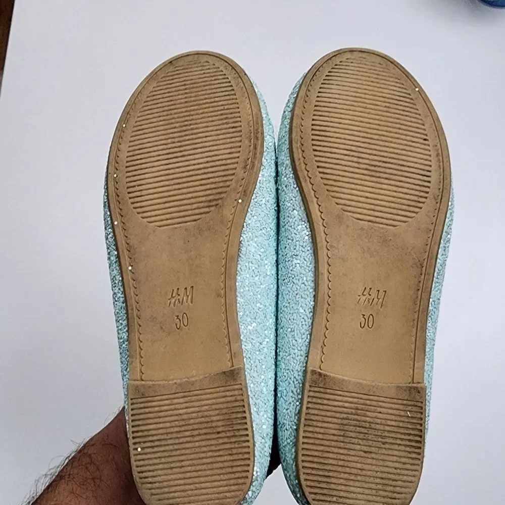 H&M Disney Girls Aladdin Jasmine Mary Jane Turquoise Ballet Flats Shoe Size 12.5